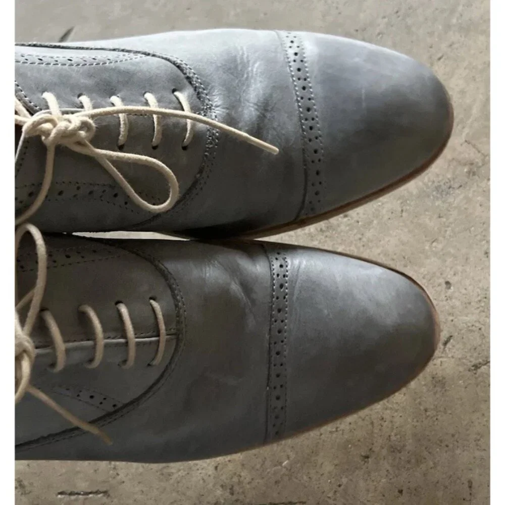 JD FISK Men’s Size 10 Blue Light Leather Suede Sole Lace up OXFORD SHOES